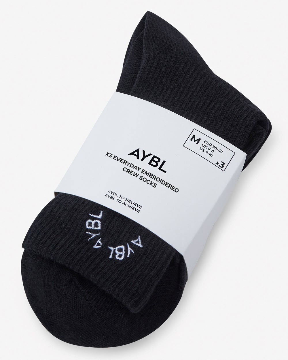 AYBL Everyday Embroidered Crew Socks (3 Pack) Negras | AFRUP3961