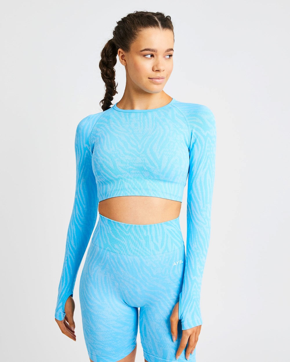 AYBL Evolve Animal Seamless Long Sleeve Crop Top Azules | BJXNA9826