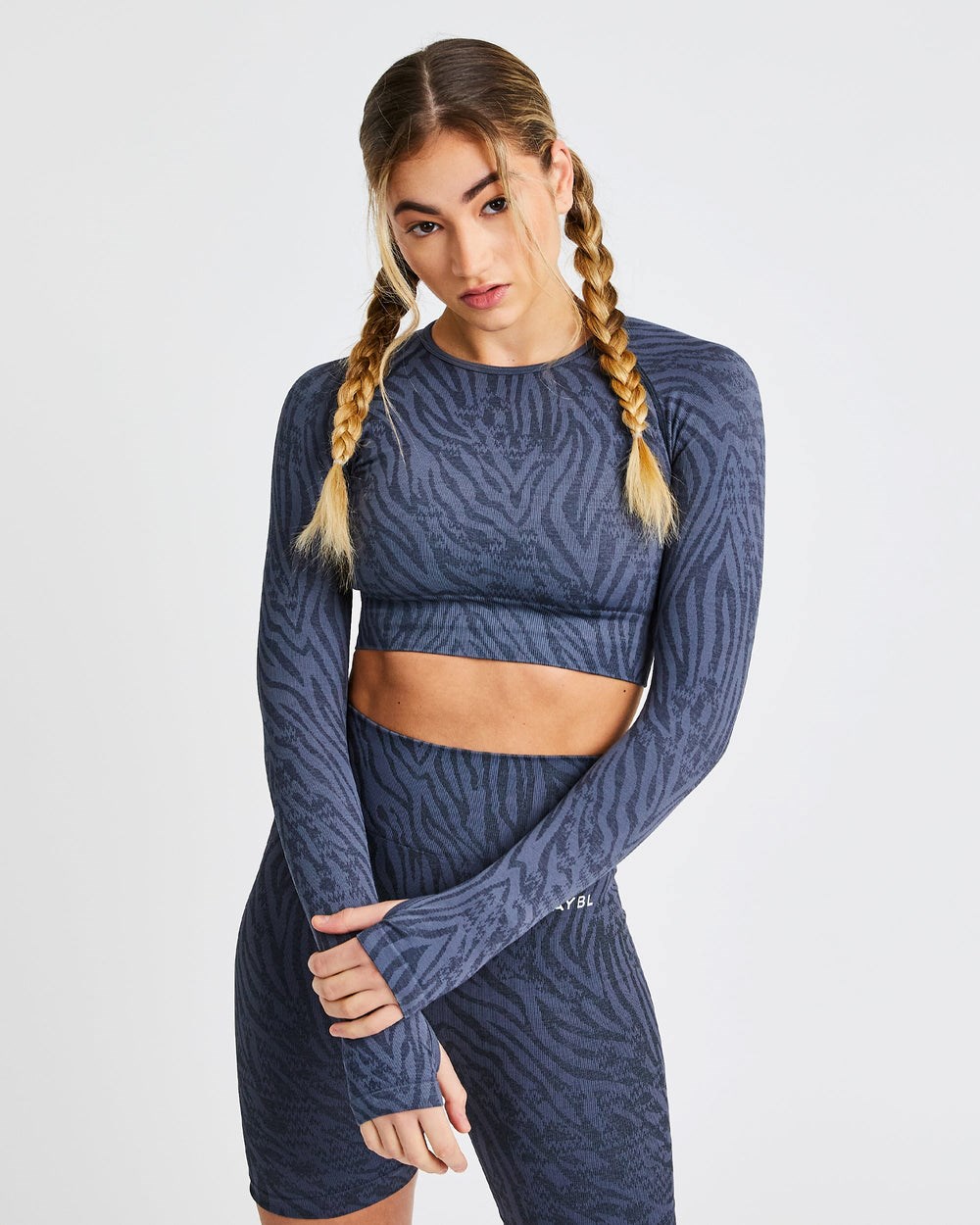 AYBL Evolve Animal Seamless Long Sleeve Crop Top Azules | IBSPH9364