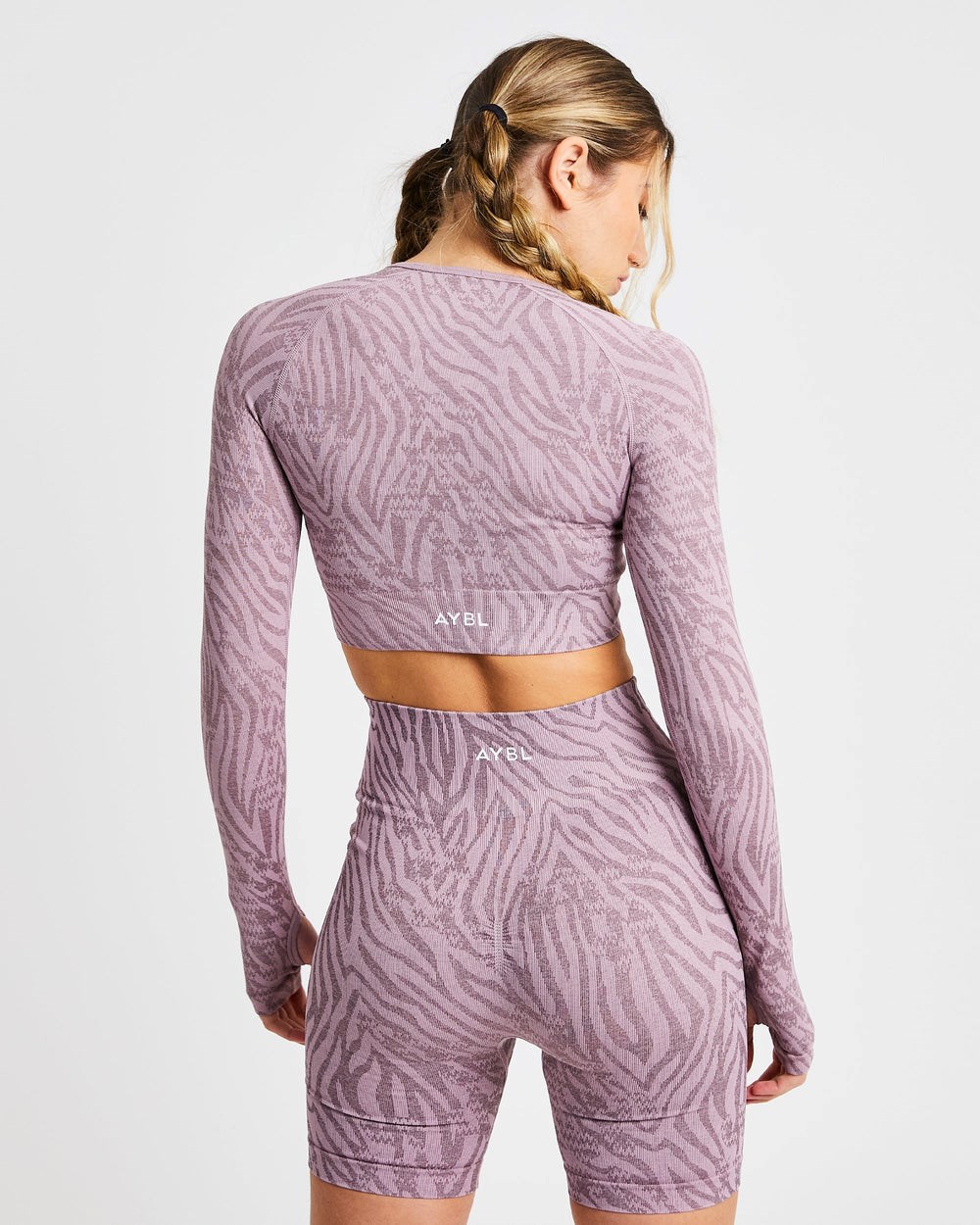 AYBL Evolve Animal Seamless Long Sleeve Crop Top Mauve Lilac | KYFQD1465