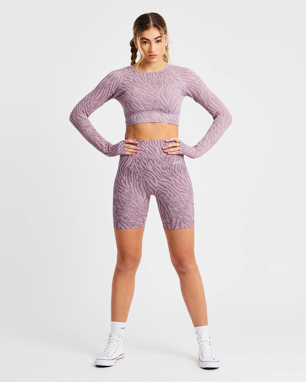 AYBL Evolve Animal Seamless Long Sleeve Crop Top Mauve Lilac | KYFQD1465