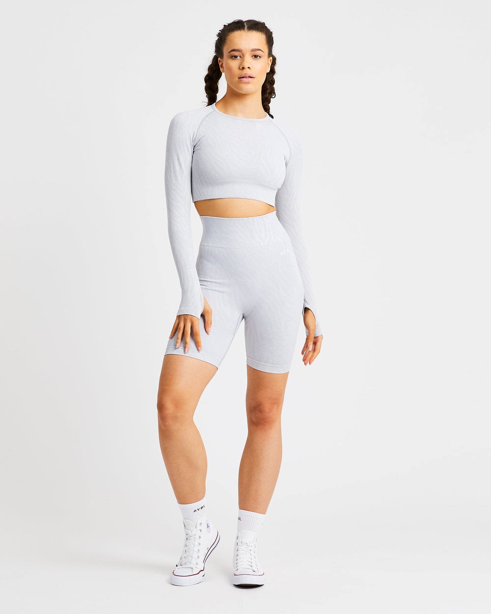 AYBL Evolve Animal Seamless Long Sleeve Crop Top Gris Claro | TSOLR9651