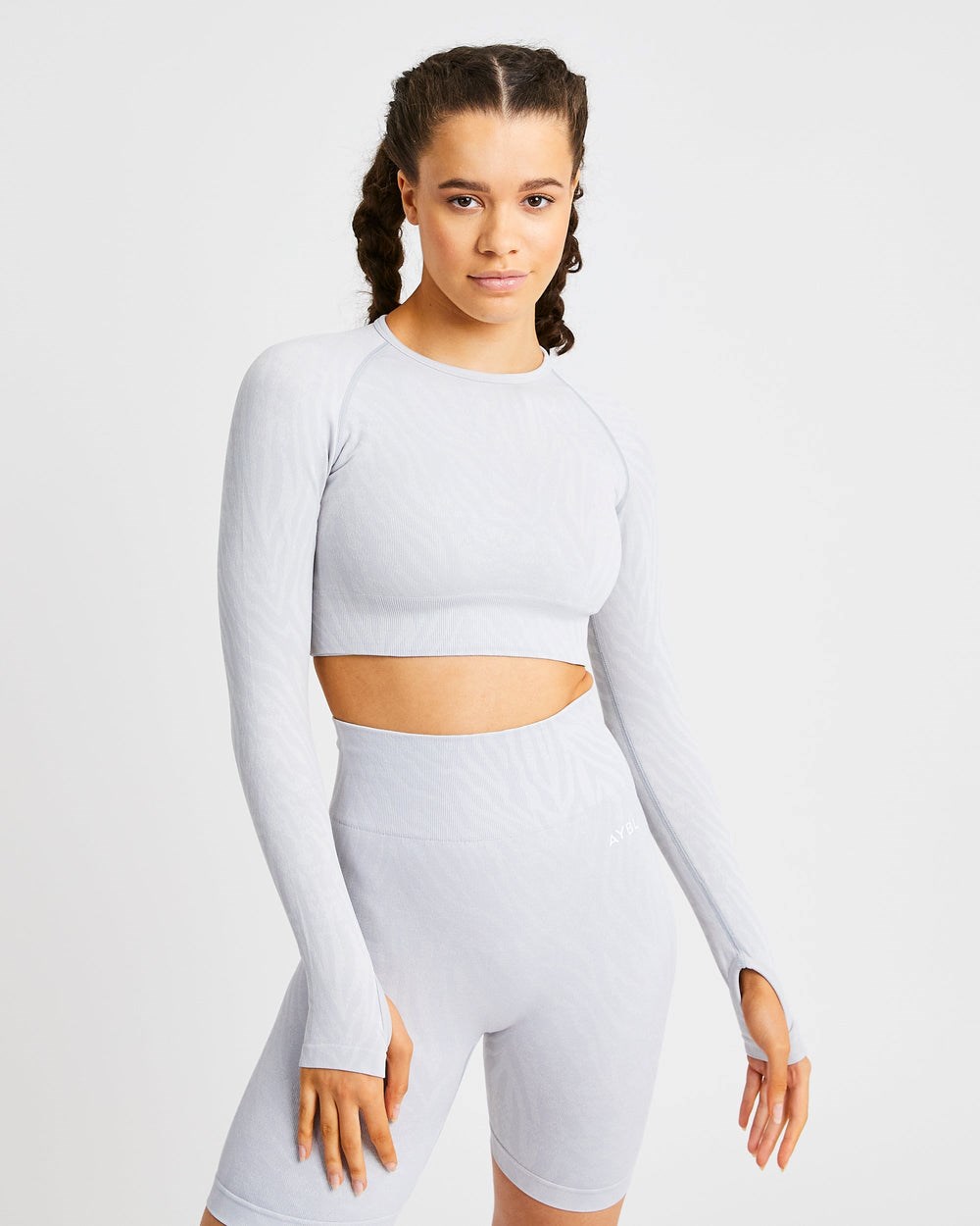 AYBL Evolve Animal Seamless Long Sleeve Crop Top Gris Claro | TSOLR9651