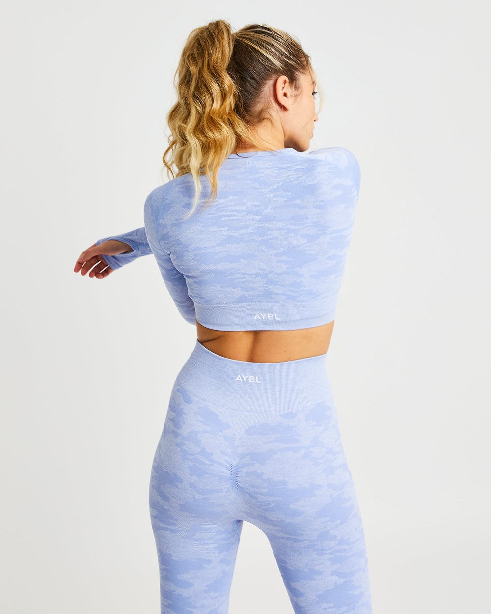 AYBL Evolve Camo Seamless Long Sleeve Crop Top Azules | BJLUD5026