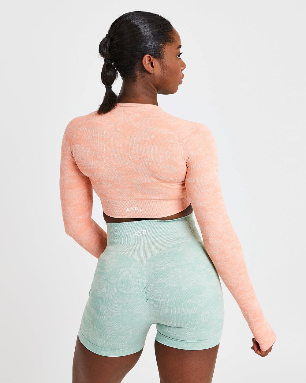 AYBL Evolve Camo Seamless Long Sleeve Crop Top Peach | BWNLT6905