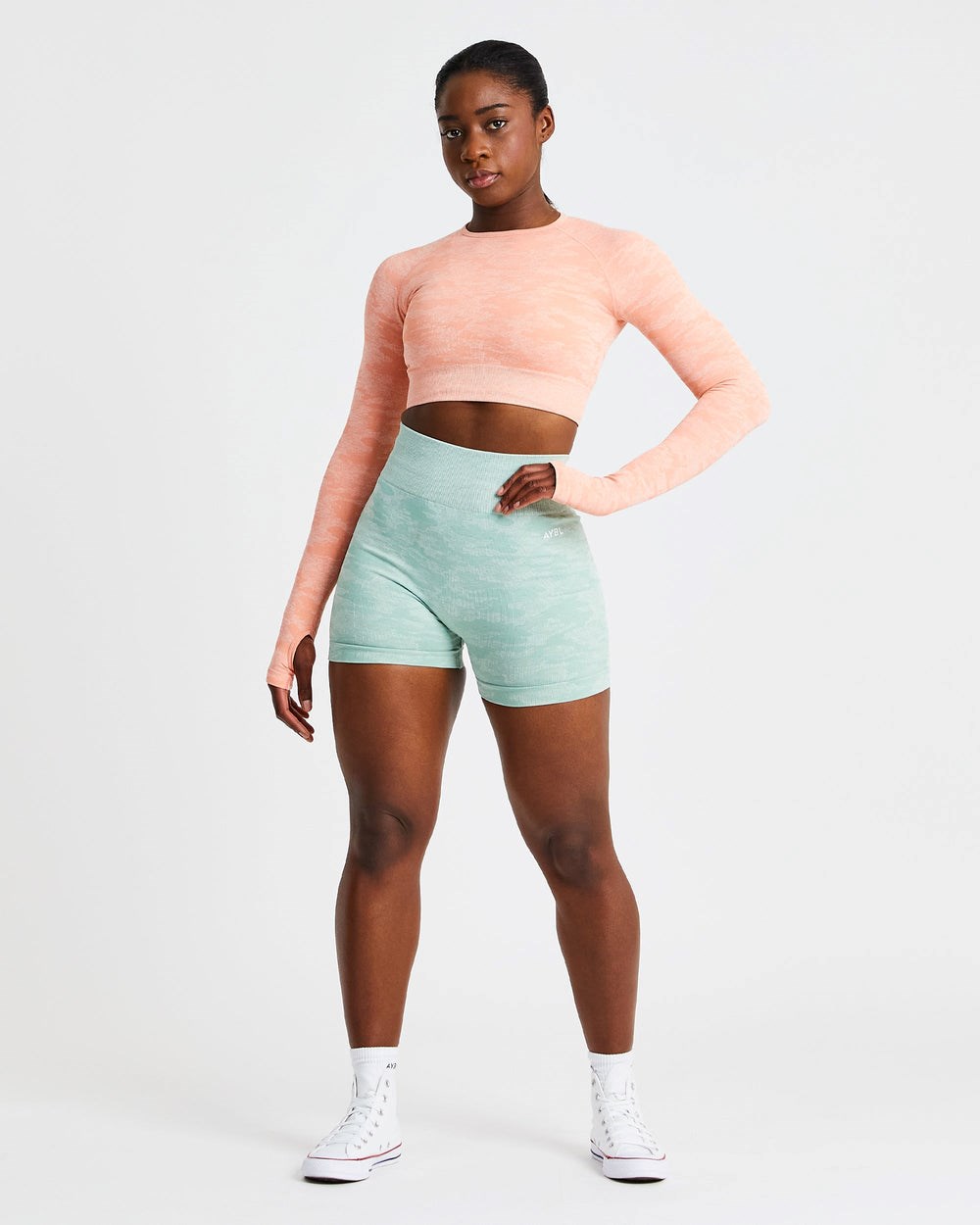 AYBL Evolve Camo Seamless Long Sleeve Crop Top Peach | BWNLT6905