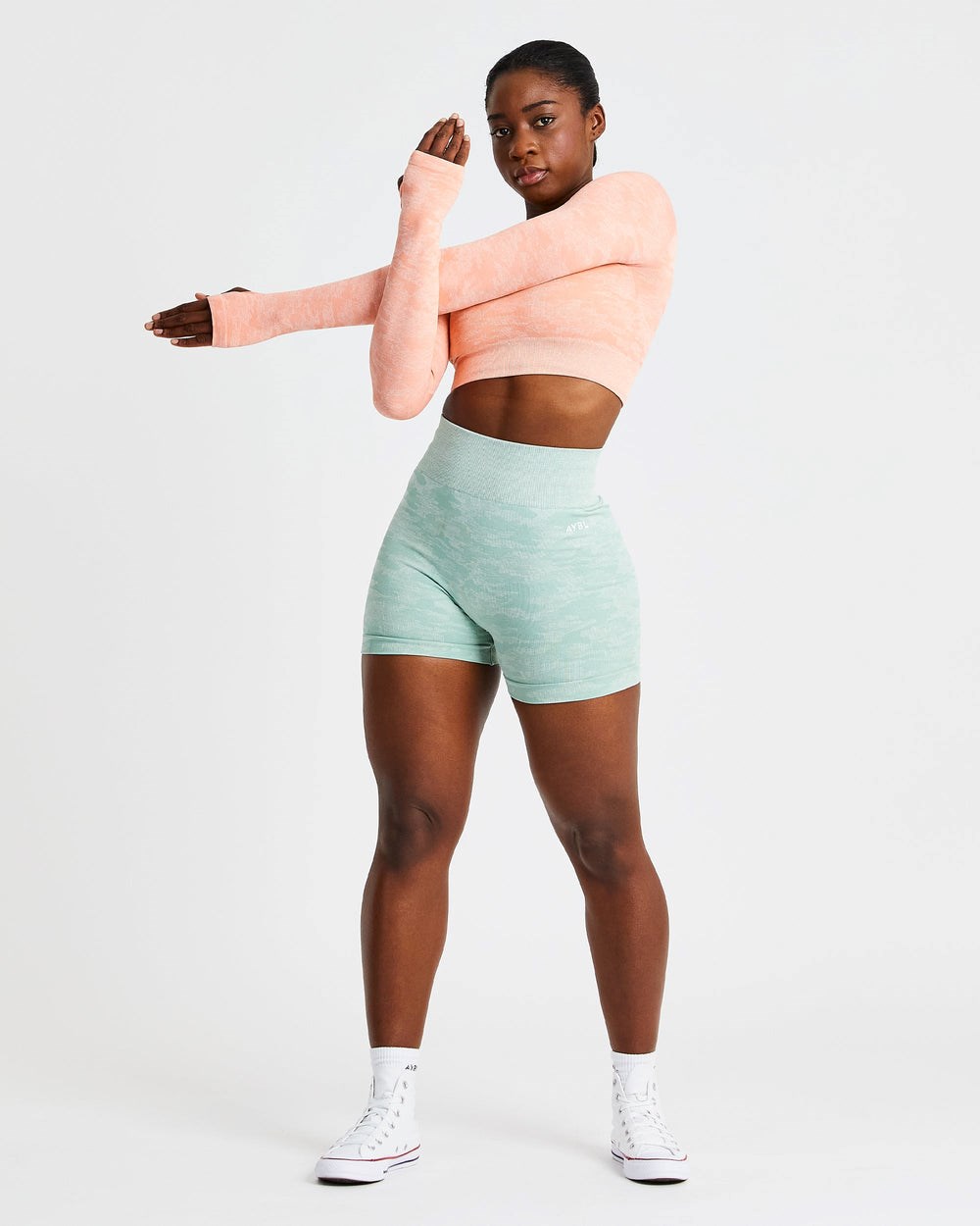 AYBL Evolve Camo Seamless Long Sleeve Crop Top Peach | BWNLT6905