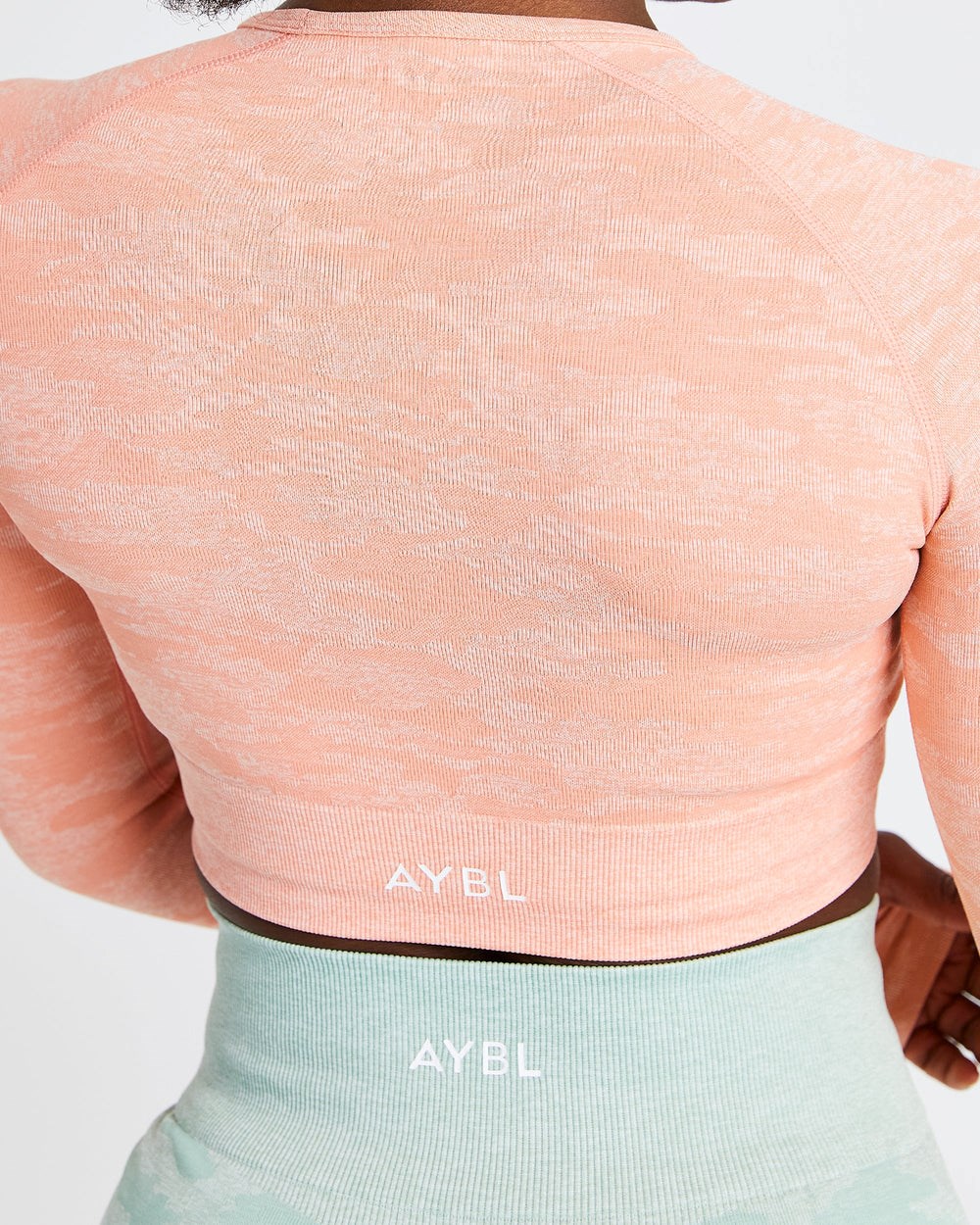 AYBL Evolve Camo Seamless Long Sleeve Crop Top Peach | BWNLT6905