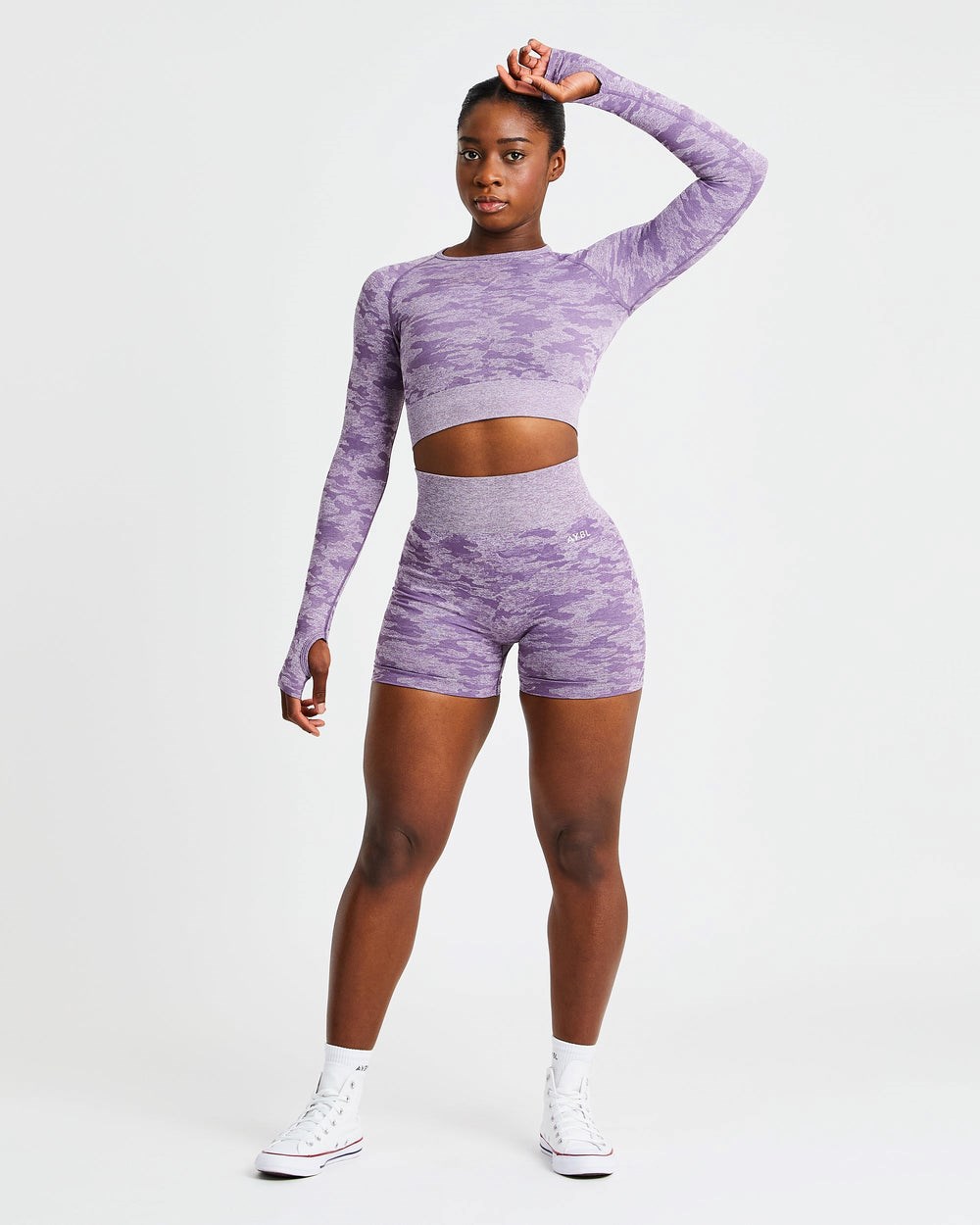 AYBL Evolve Camo Seamless Long Sleeve Crop Top Plum | CZHVT4631