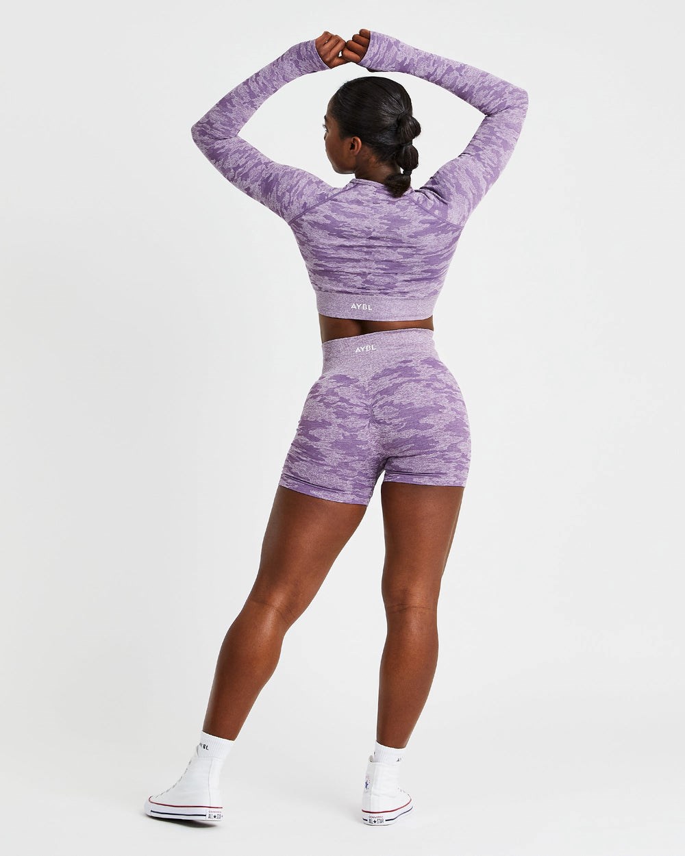 AYBL Evolve Camo Seamless Long Sleeve Crop Top Plum | CZHVT4631