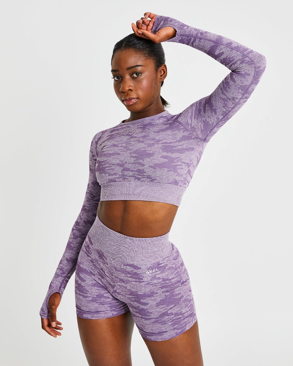 AYBL Evolve Camo Seamless Long Sleeve Crop Top Plum | CZHVT4631