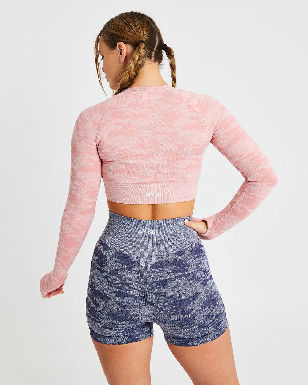 AYBL Evolve Camo Seamless Long Sleeve Crop Top Rosas | DLYXP6942