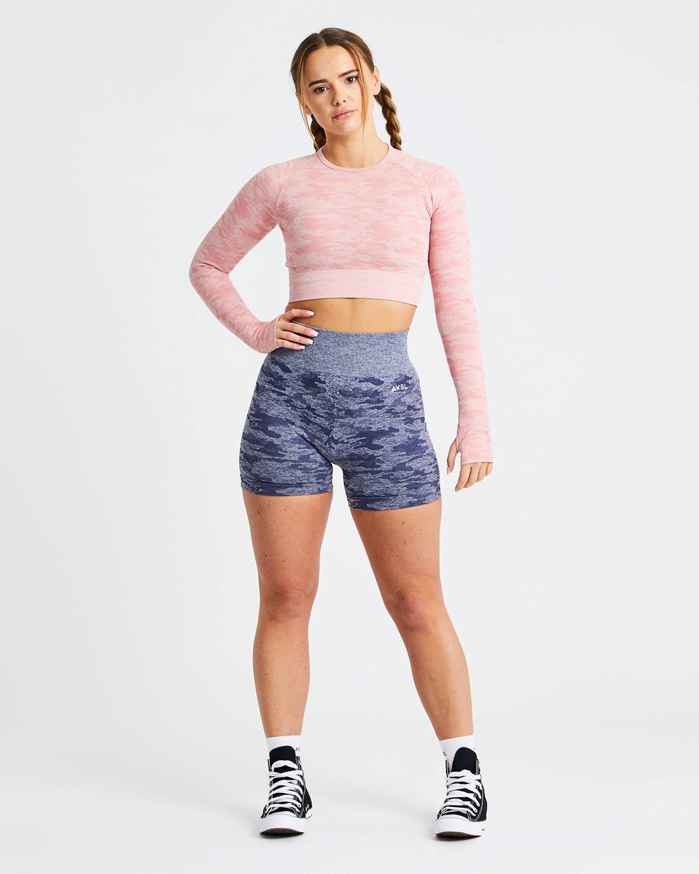 AYBL Evolve Camo Seamless Long Sleeve Crop Top Rosas | DLYXP6942