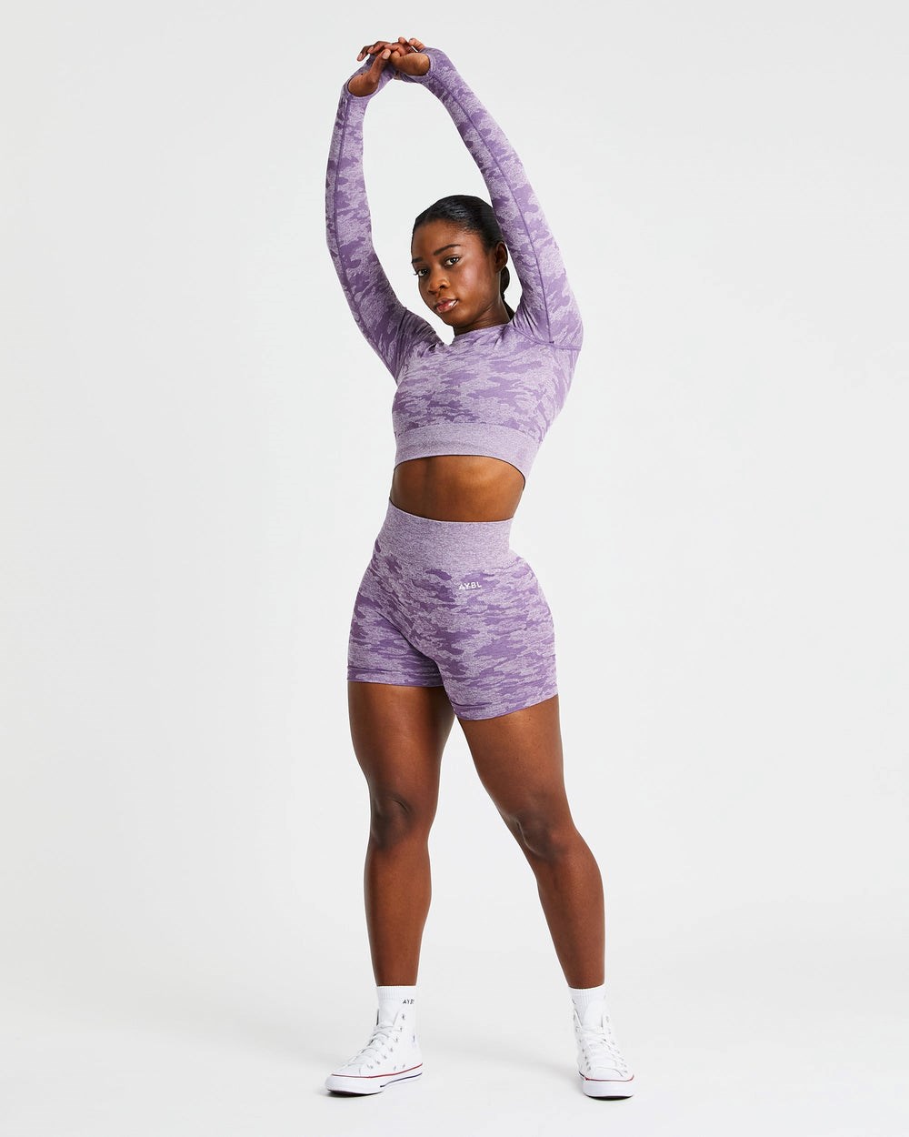 AYBL Evolve Camo Seamless Long Sleeve Crop Top Plum | JTMDF0685