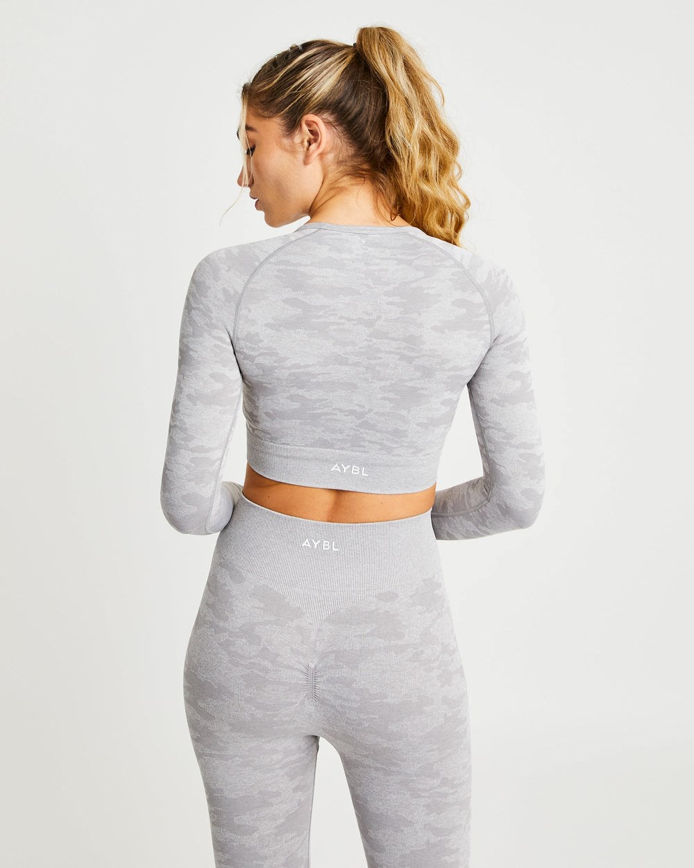 AYBL Evolve Camo Seamless Long Sleeve Crop Top Gris | KBNUE8357