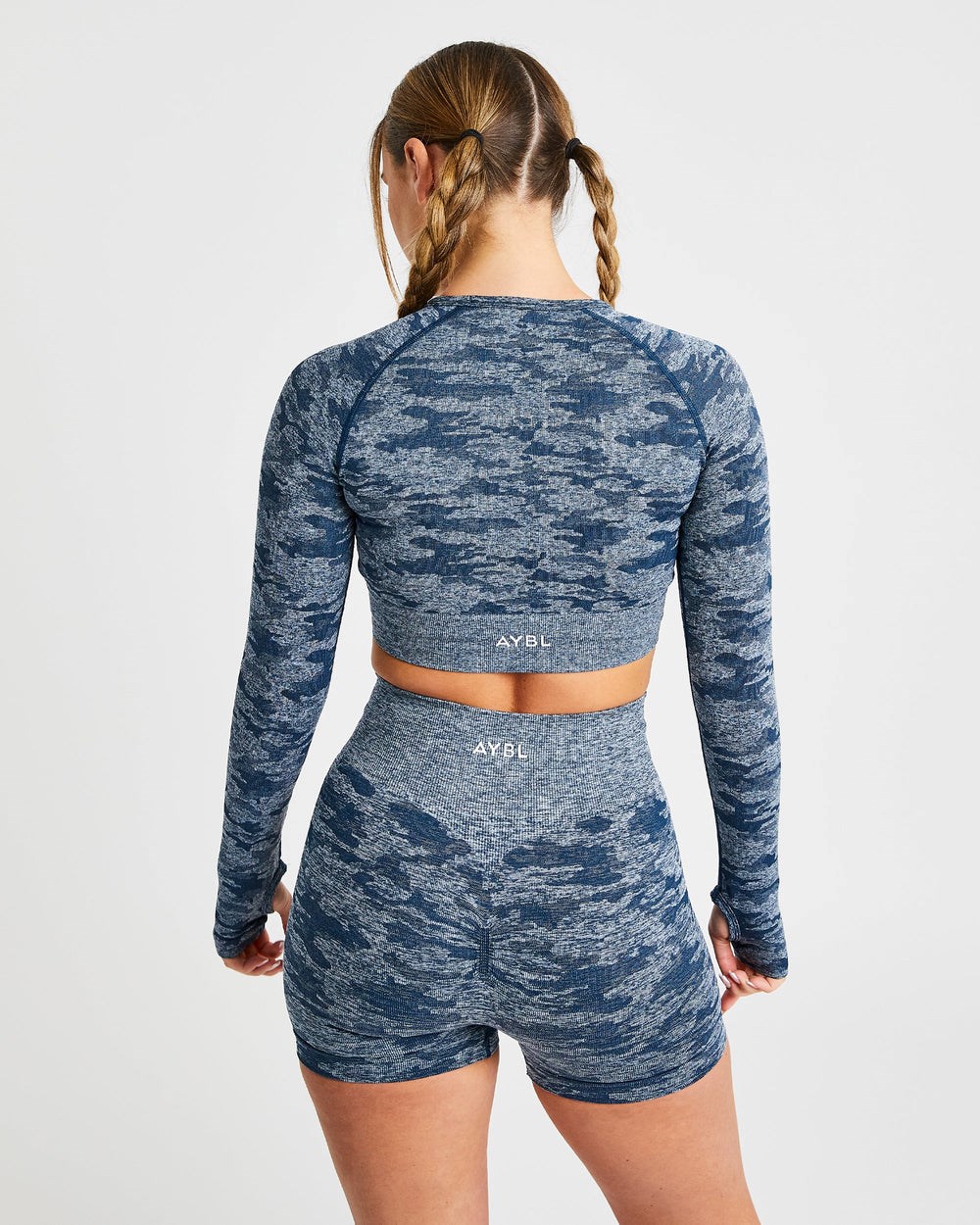 AYBL Evolve Camo Seamless Long Sleeve Crop Top Teal | MGKWJ8907