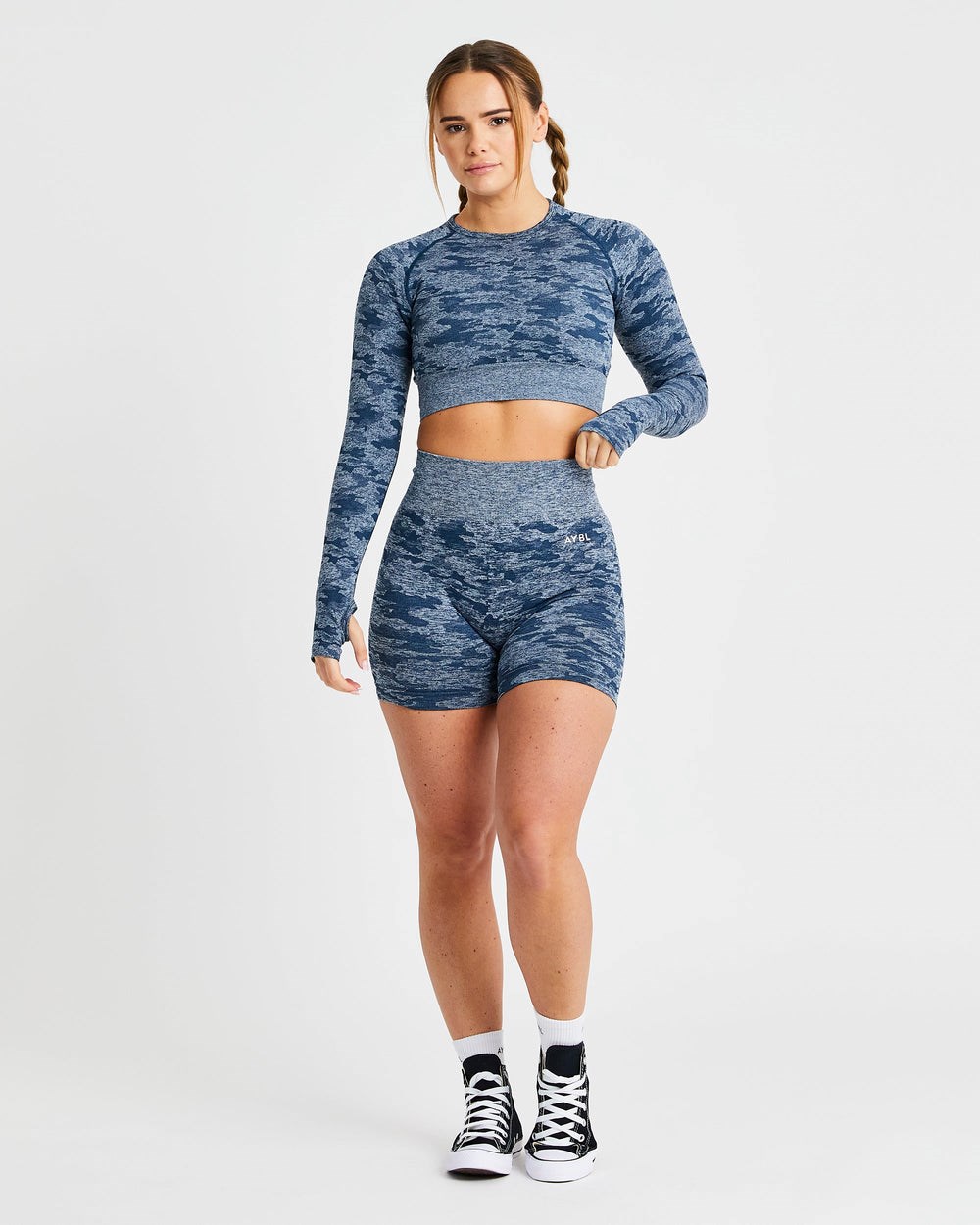 AYBL Evolve Camo Seamless Long Sleeve Crop Top Teal | MGKWJ8907