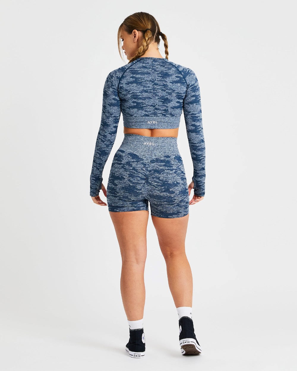 AYBL Evolve Camo Seamless Long Sleeve Crop Top Teal | MGKWJ8907