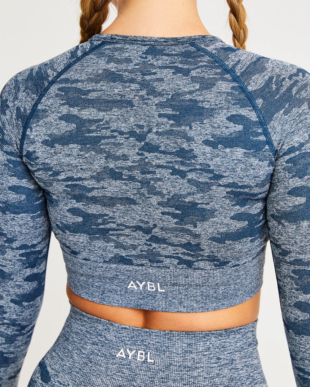 AYBL Evolve Camo Seamless Long Sleeve Crop Top Teal | MGKWJ8907