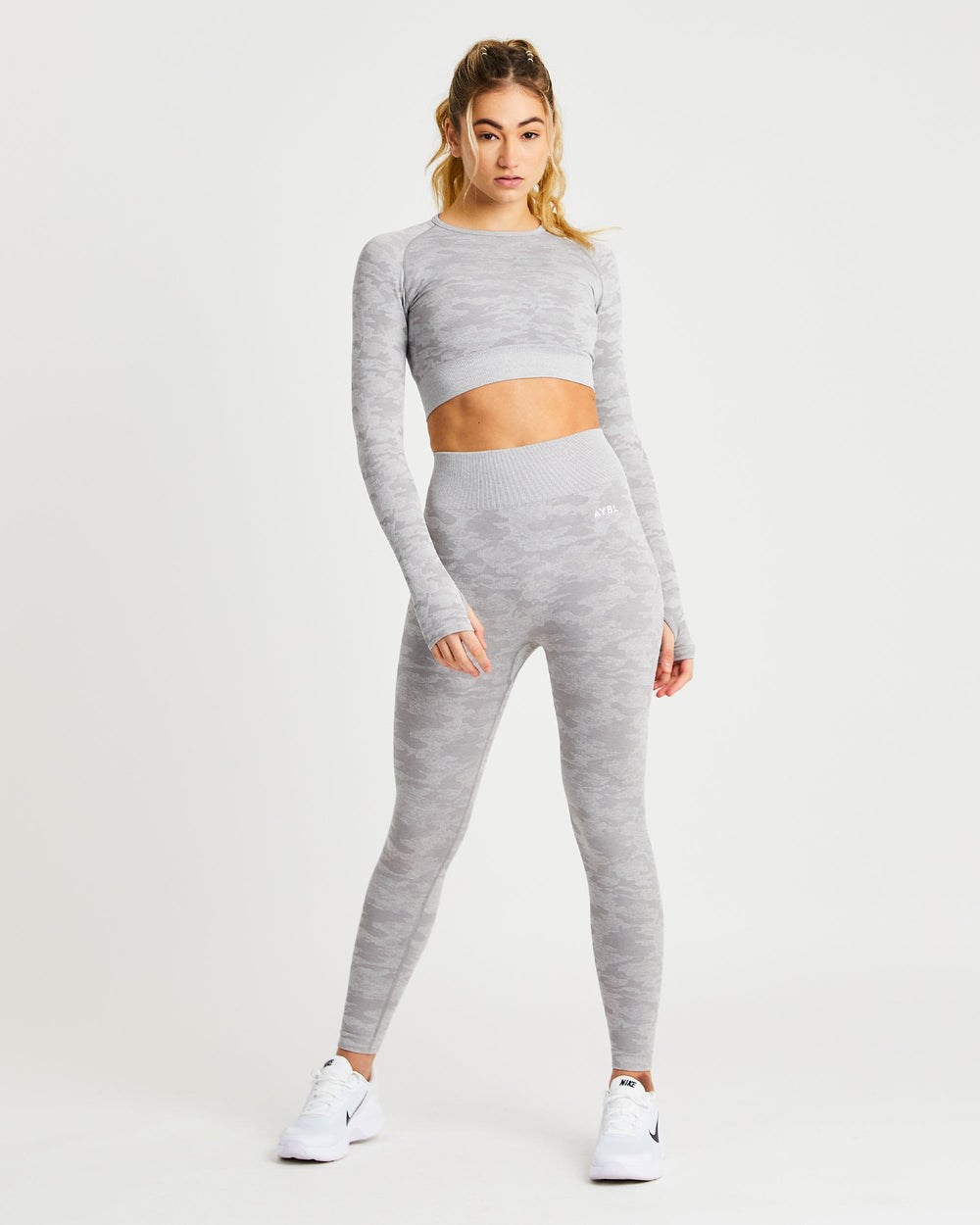 AYBL Evolve Camo Seamless Long Sleeve Crop Top Gris | OBQKX6842