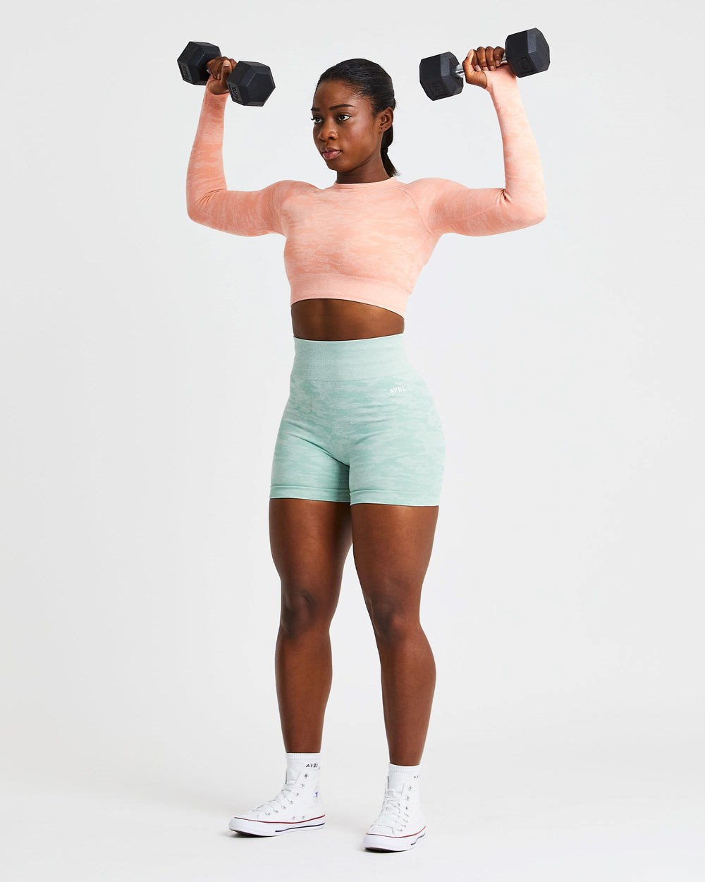 AYBL Evolve Camo Seamless Long Sleeve Crop Top Peach | PGVHU4301