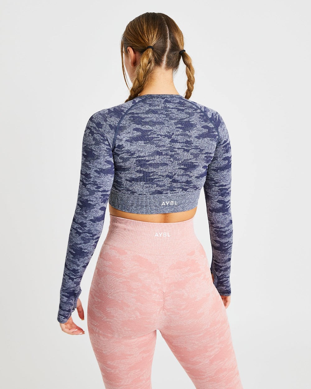 AYBL Evolve Camo Seamless Long Sleeve Crop Top Azul Marino | RDPBL5346