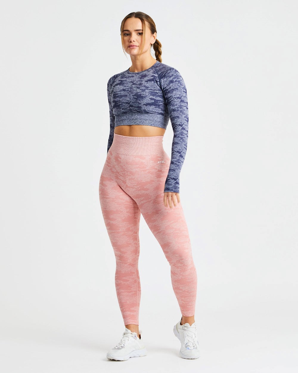 AYBL Evolve Camo Seamless Long Sleeve Crop Top Azul Marino | RDPBL5346