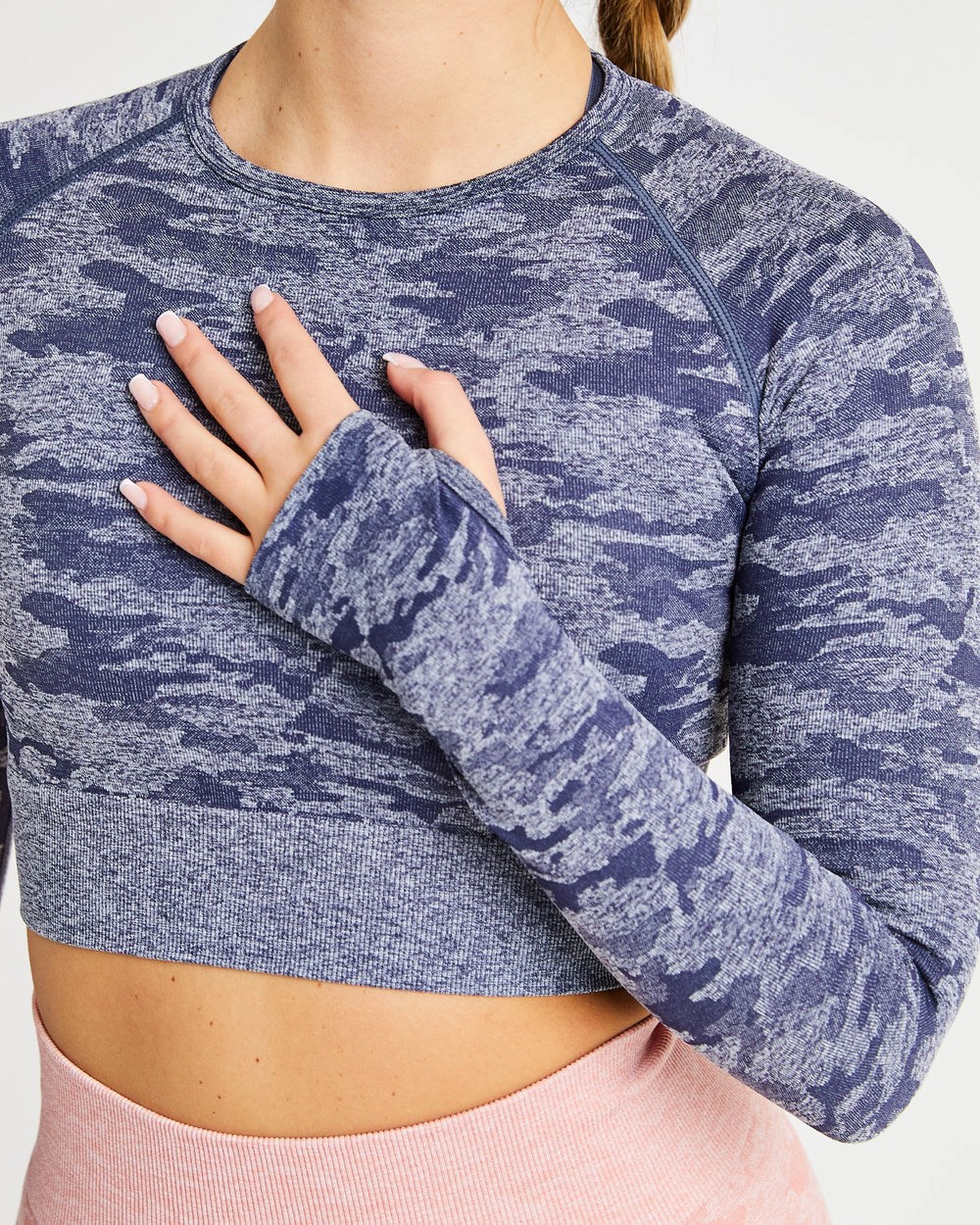 AYBL Evolve Camo Seamless Long Sleeve Crop Top Azul Marino | RDPBL5346