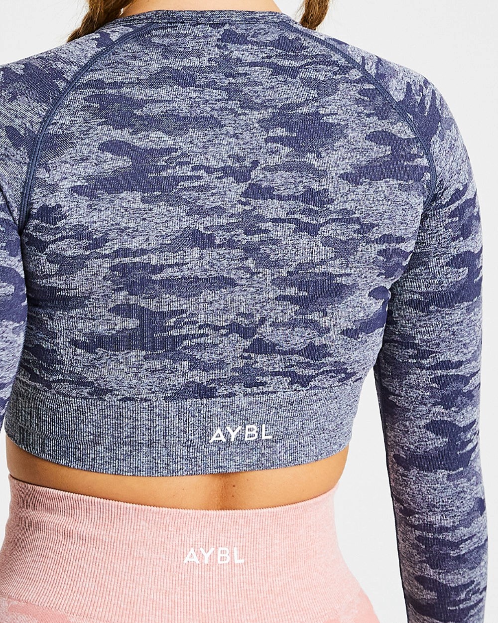 AYBL Evolve Camo Seamless Long Sleeve Crop Top Azul Marino | RDPBL5346