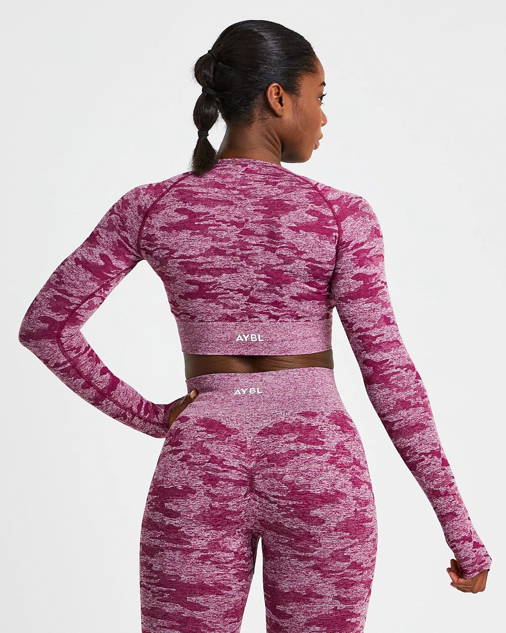 AYBL Evolve Camo Seamless Long Sleeve Crop Top Burdeos | TKESW2367