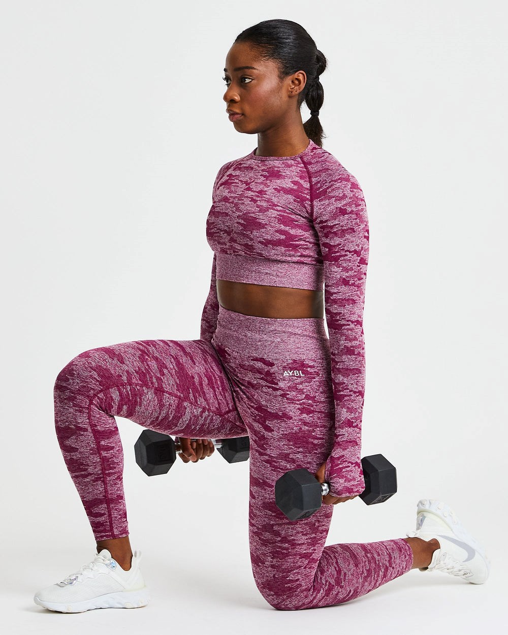 AYBL Evolve Camo Seamless Long Sleeve Crop Top Burdeos | TKESW2367