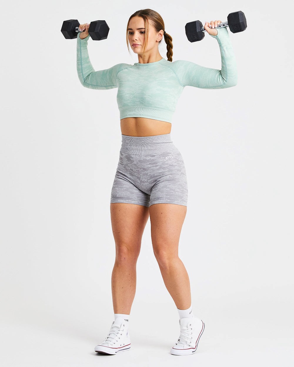 AYBL Evolve Camo Seamless Long Sleeve Crop Top Verde | UPMCX5748