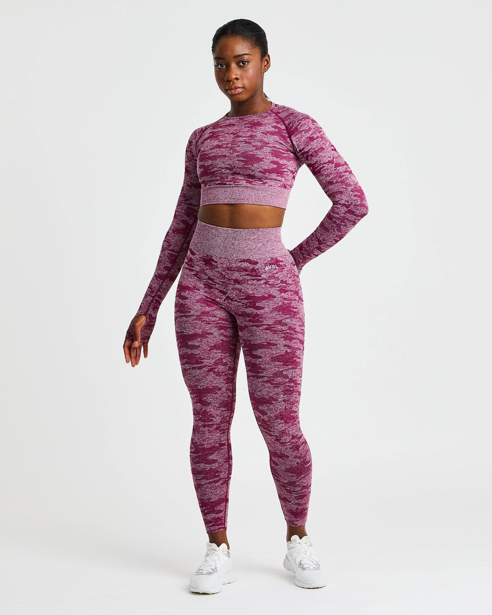 AYBL Evolve Camo Seamless Long Sleeve Crop Top Burdeos | XWRVA7439