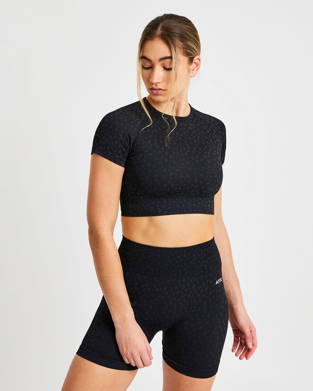 AYBL Evolve Speckle Seamless Crop Top Negras | JRWBU6098