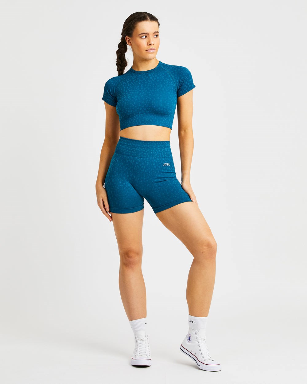 AYBL Evolve Speckle Seamless Crop Top Teal | SHYFK3840