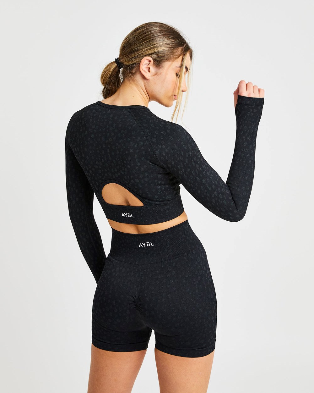 AYBL Evolve Speckle Seamless Long Sleeve Crop Top Negras | BWMDN9854