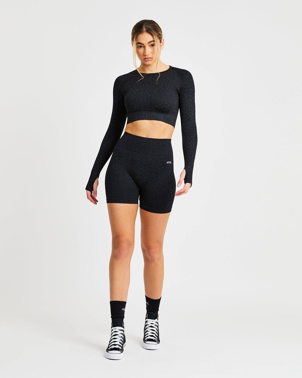 AYBL Evolve Speckle Seamless Long Sleeve Crop Top Negras | BWMDN9854