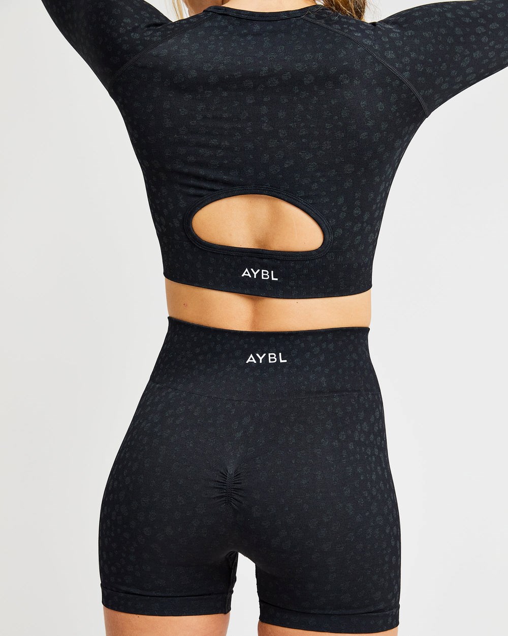 AYBL Evolve Speckle Seamless Long Sleeve Crop Top Negras | BWMDN9854