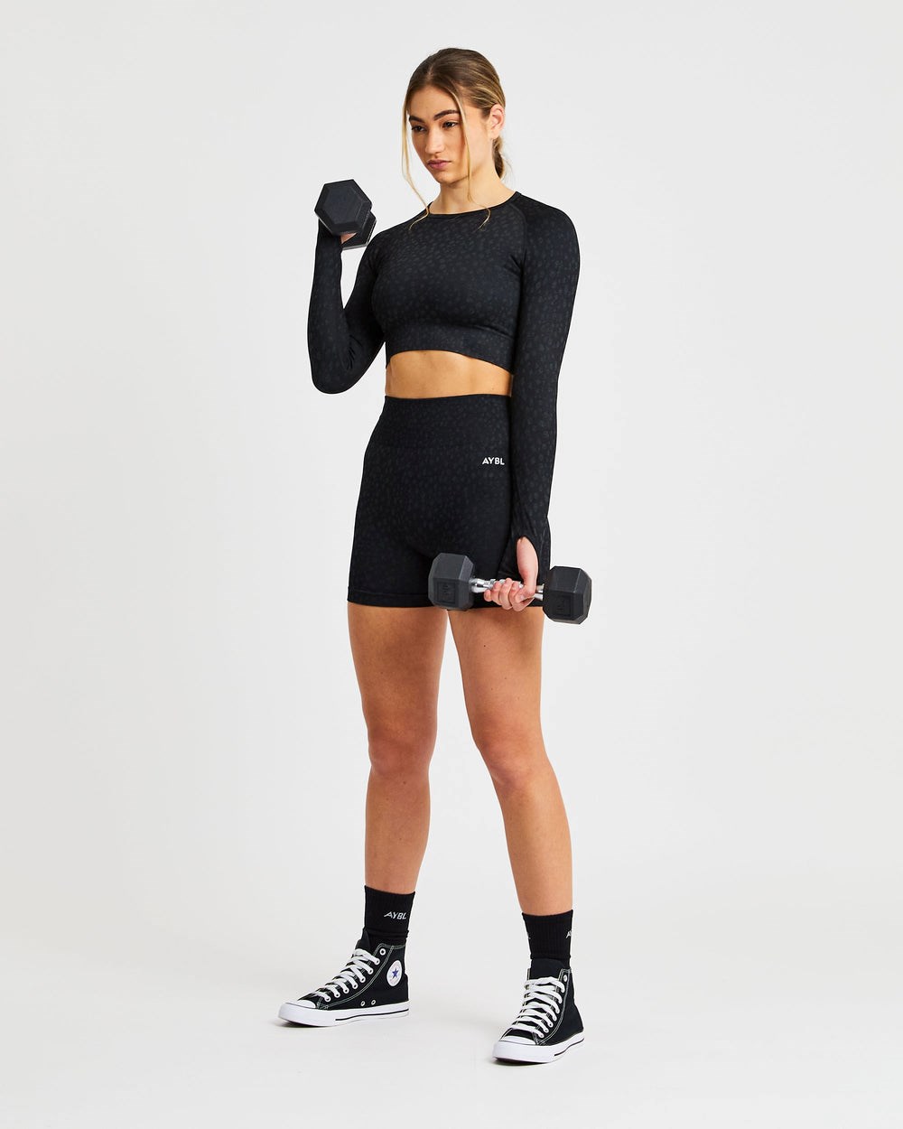 AYBL Evolve Speckle Seamless Long Sleeve Crop Top Negras | BWMDN9854