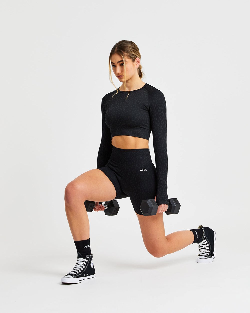 AYBL Evolve Speckle Seamless Long Sleeve Crop Top Negras | BWMDN9854