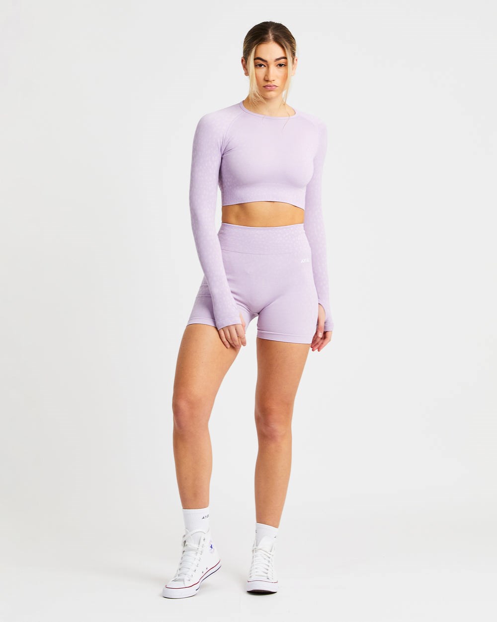 AYBL Evolve Speckle Seamless Long Sleeve Crop Top Lilac | CBZSW5912