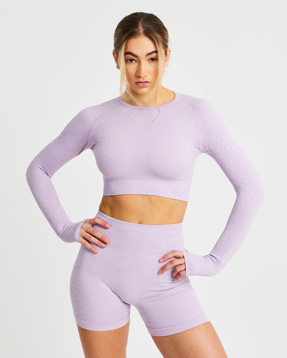 AYBL Evolve Speckle Seamless Long Sleeve Crop Top Lilac | CBZSW5912