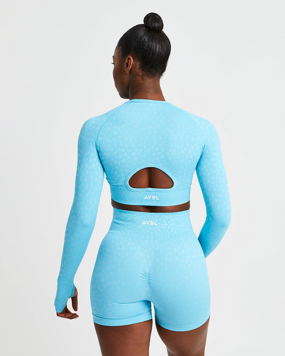 AYBL Evolve Speckle Seamless Long Sleeve Crop Top Azules Claro | CEDPA0917