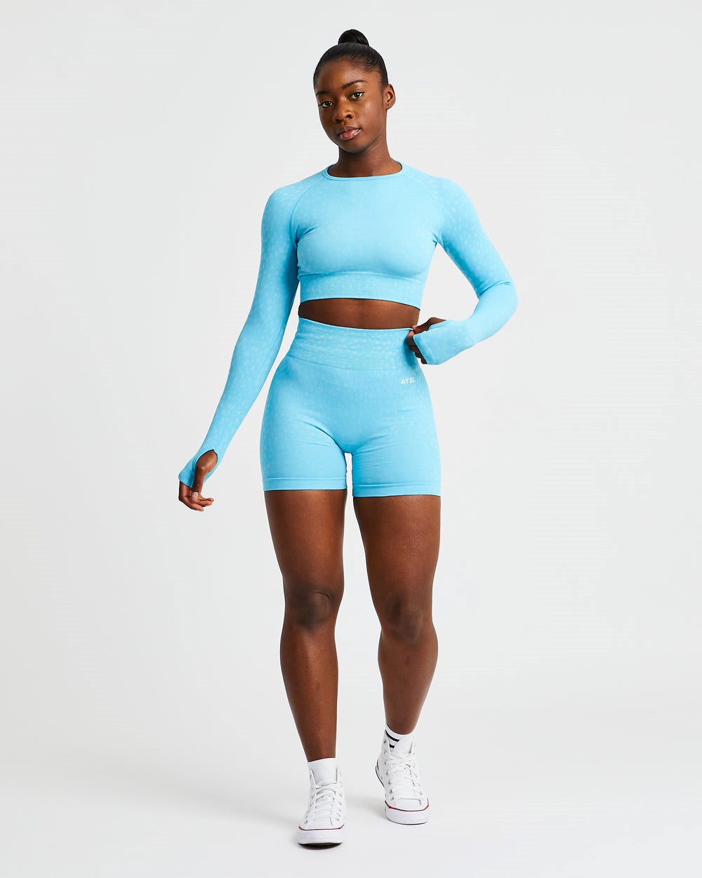 AYBL Evolve Speckle Seamless Long Sleeve Crop Top Azules Claro | CEDPA0917