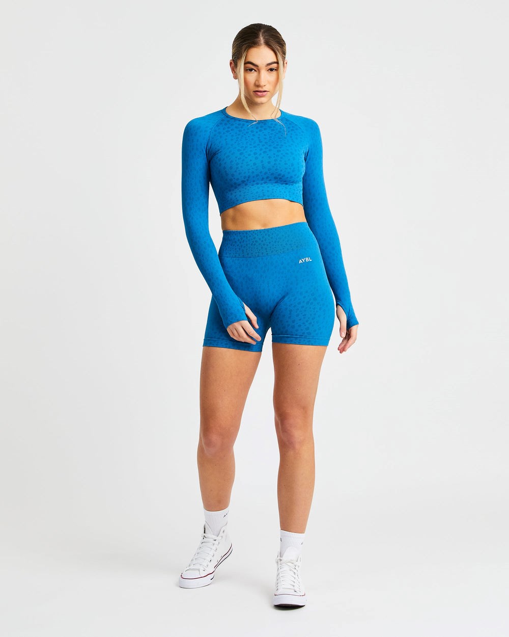 AYBL Evolve Speckle Seamless Long Sleeve Crop Top Azules | ECRLO0159