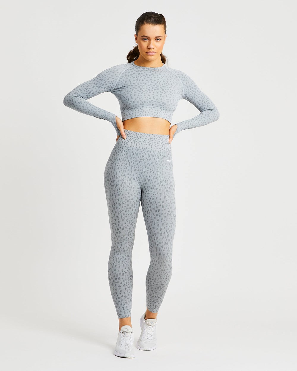 AYBL Evolve Speckle Seamless Long Sleeve Crop Top Gris Claro | ENVUL1786