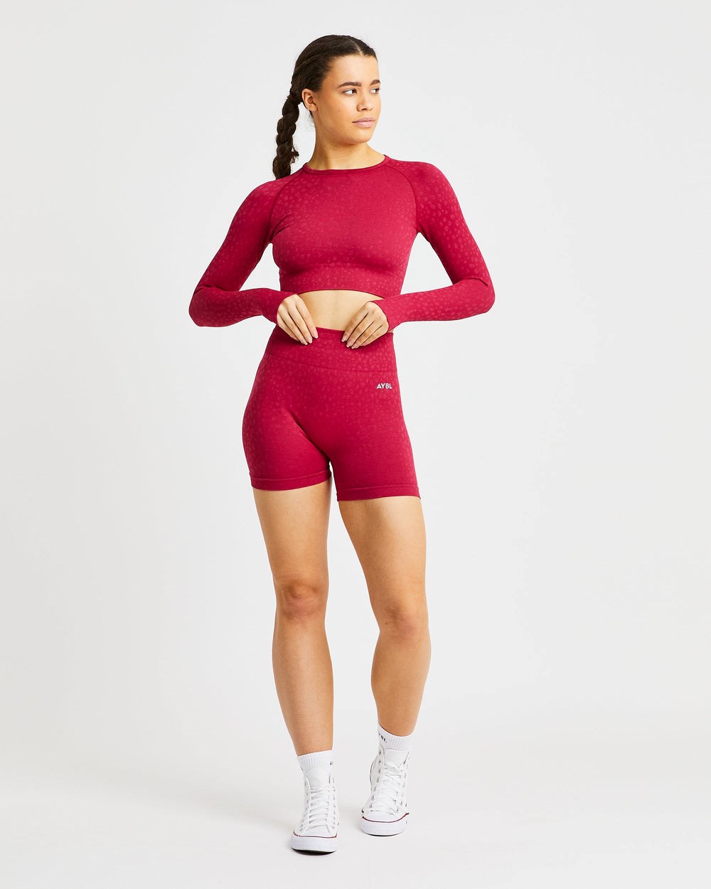 AYBL Evolve Speckle Seamless Long Sleeve Crop Top Raspberry | FDMKW3678