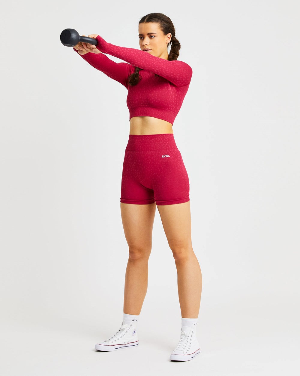 AYBL Evolve Speckle Seamless Long Sleeve Crop Top Raspberry | FDMKW3678