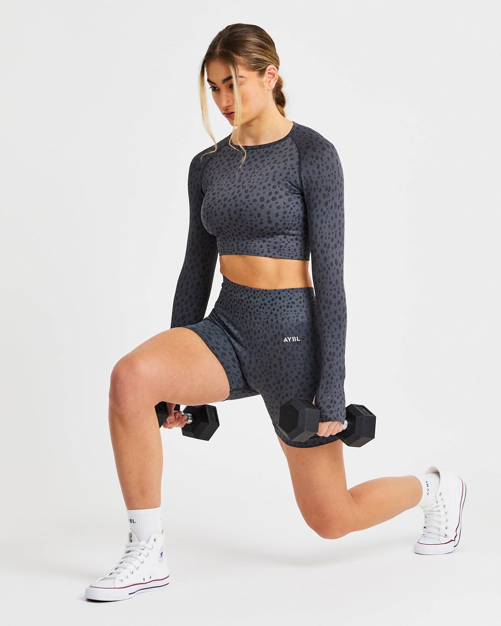 AYBL Evolve Speckle Seamless Long Sleeve Crop Top Charcoal | HIFPS4928