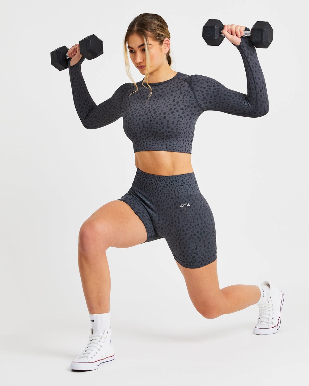 AYBL Evolve Speckle Seamless Long Sleeve Crop Top Charcoal | HIFPS4928